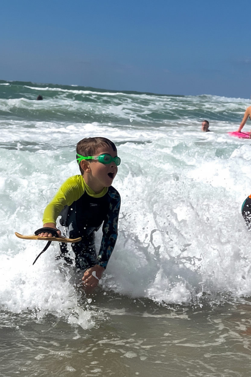 Kids in wave - mobile crop